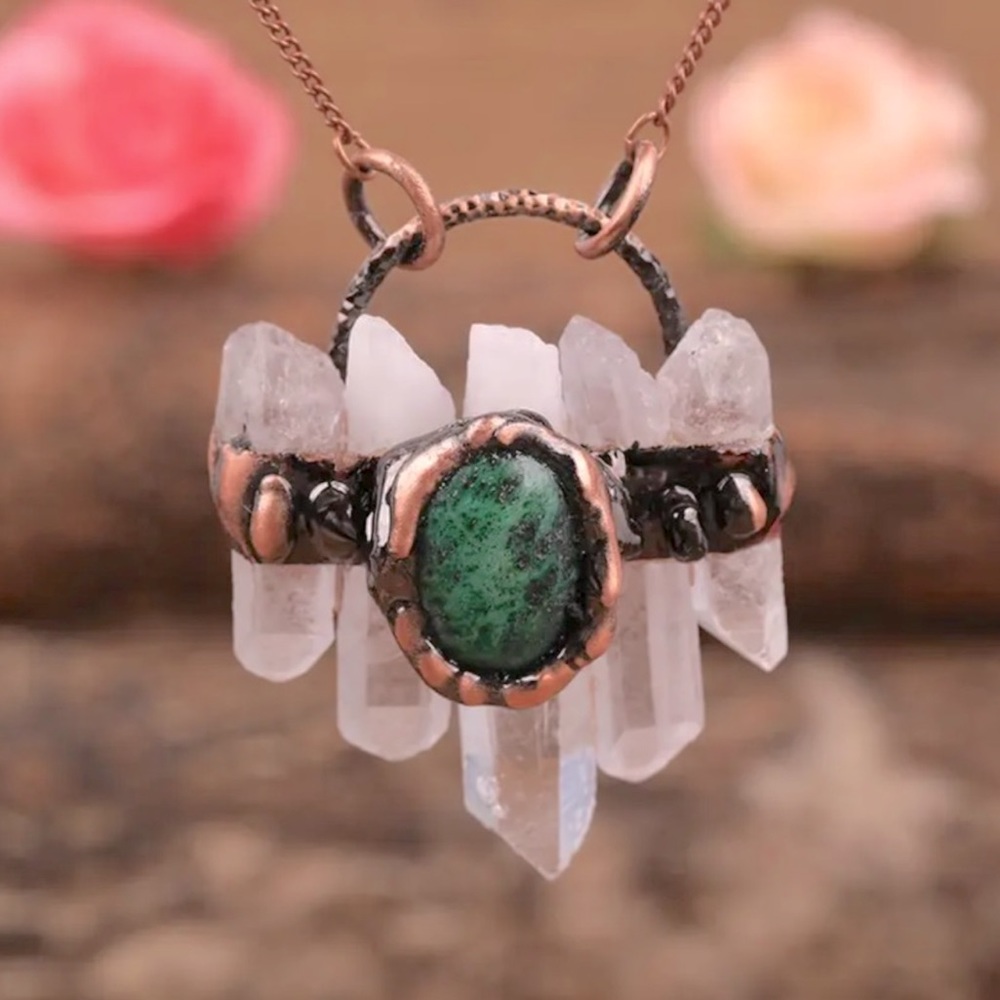 Copper quartz gemstone necklace